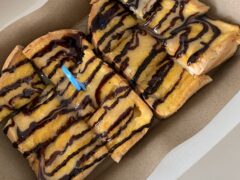 Toast with chocolate drizzle at Blessed Ayutthaya cannabis cafe, Phra Nakhon Si Ayutthaya, Thailand.