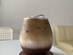 Iced coffee drink at Blessed Ayutthaya cannabis cafe, Phra Nakhon Si Ayutthaya, Thailand.