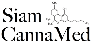 Siam CannaMed text with a chemical structure diagram.