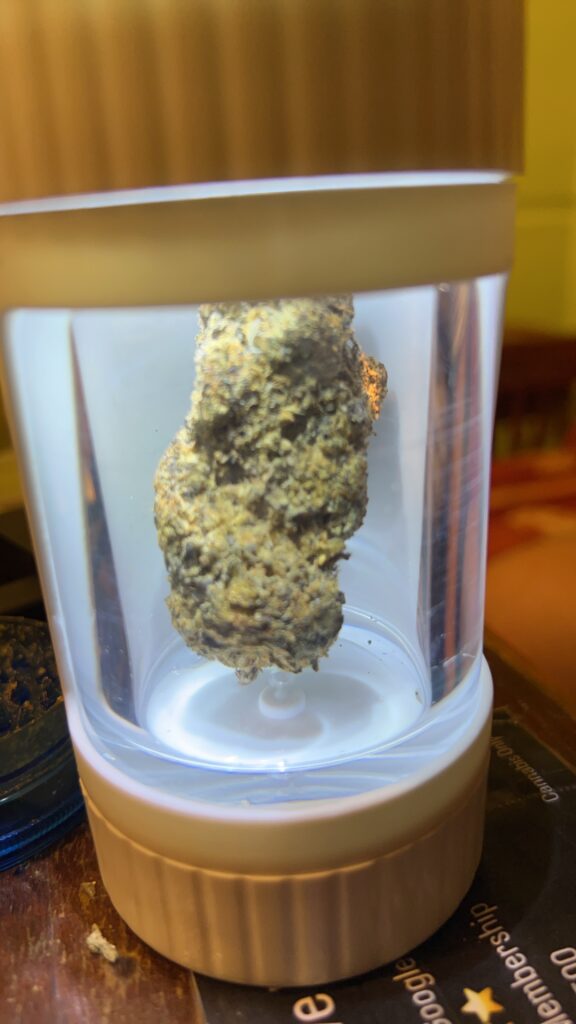 Marijuana bud in clear container.
