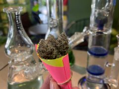 Cannabis flower cone, smoking accessories, near bong, King Cannabis (Jomtien) in Pattaya, Thailand.