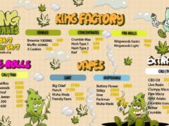 King Cannabis (Jomtien) menu featuring edibles, concentrates, pre-rolls, and vapes in Pattaya City, Thailand.