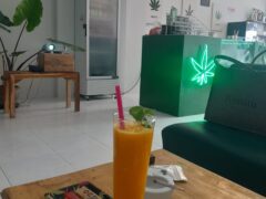 Drink and cannabis accessories at StarWeed Dispensaire, cannabis shop/bar in Sala Dan, Ko Lanta, Thailand.