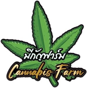 Cannabis Farm logo with marijuana leaf and Thai script.