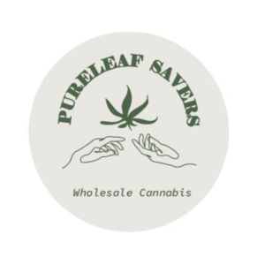 PureLeaf Savers logo: cannabis leaf, hands, "Wholesale Cannabis".