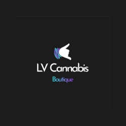LV Cannabis Boutique logo, white hand making hang loose sign.