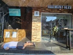 Harmony Herb cannabis dispensary and tattoo shop on Walking Street, Pattaya, Thailand.