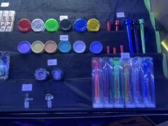 Cannabis smoking accessories for sale at Bongka.BKR in Lat Phrao, Bangkok, Thailand.