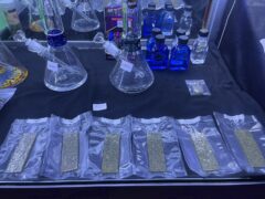 Bongka.BKR cannabis shop in Lat Phrao, Bangkok, Thailand, displaying bongs, smoking accessories, and cannabis flower.