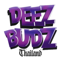 DEEZ BUDZ Thailand" logo, purple text with black outline.