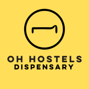 OH Hostels Dispensary logo: stylized crowbar in a circle.