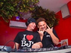 Two DJs at BJ's BUDSHACK Walking Street, Pattaya, Thailand. One wearing 