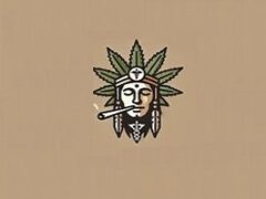 CBD Apache logo: cannabis leaf headdress, smoking. Buy CBD hash online in Pforzheim, Germany.
